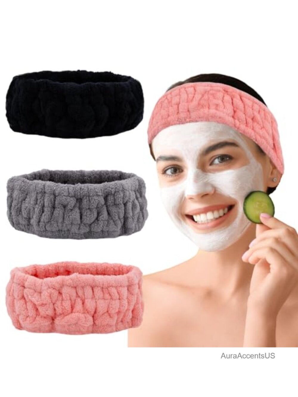 Microfiber Coral Fleece Spa Headband Set of 3 Terry Cloth Hair Accessory